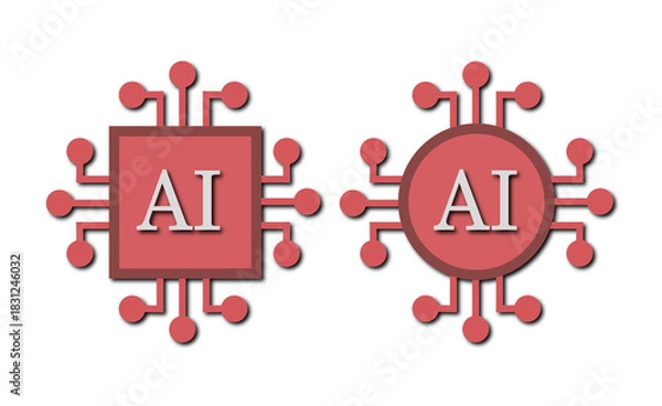 Obraz Repeated Red AI Circuit Icon — Tech Pattern Design