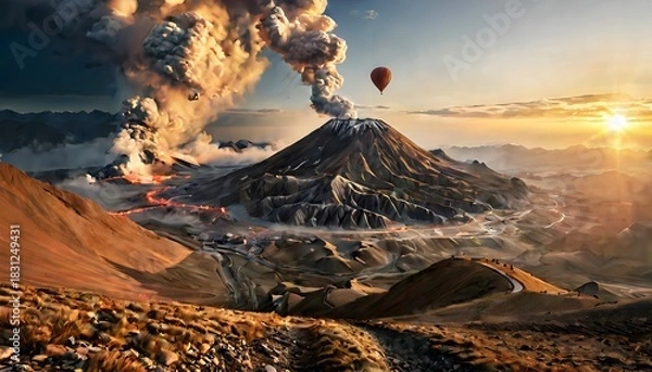 Fototapeta Volcanic Eruption at Sunset View.