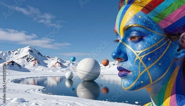 Fototapeta Colorful Face with Planets Reflected