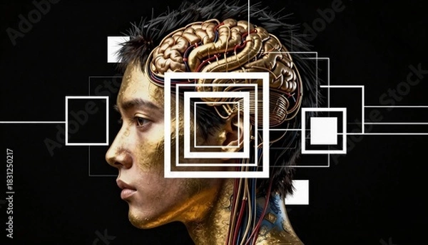Fototapeta Human Brain Merged with Technology