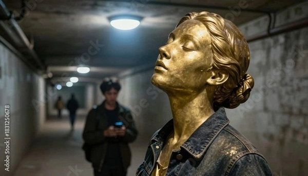 Fototapeta Bronze Statue in Urban Tunnel