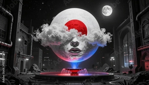 Fototapeta Surreal Nightscape with Mosaic Face