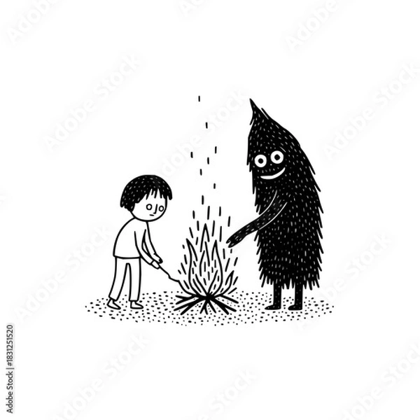 Fototapeta Feeling the heat a little ghost with a fiery bouquet is here to brighten your day and set your heart ablaze