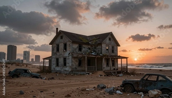 Fototapeta Desolate House by Ocean Sunset