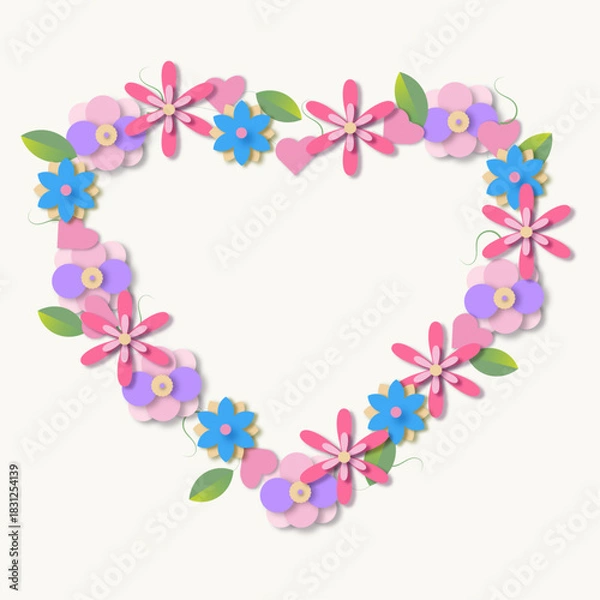 Obraz Happy Valentine's Day card on beige background with floral pattern [Converted].eps