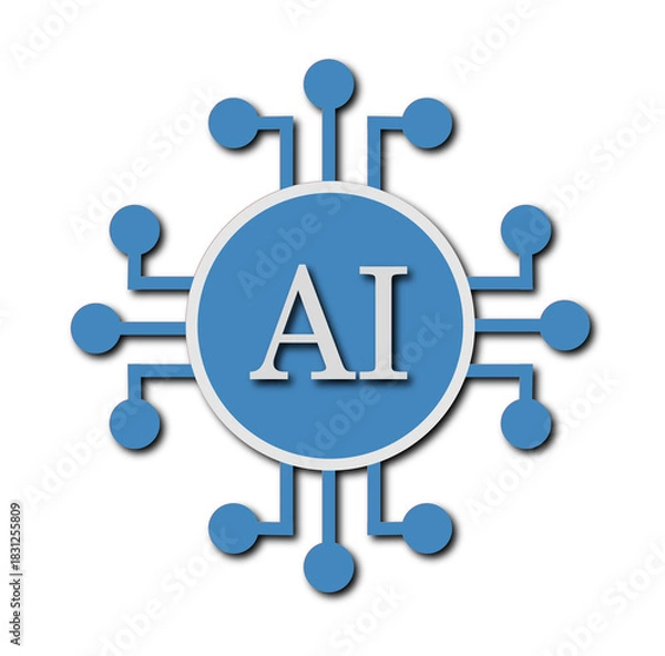 Obraz Blue AI Microchip Icon — Futuristic Artificial Intelligence Processor