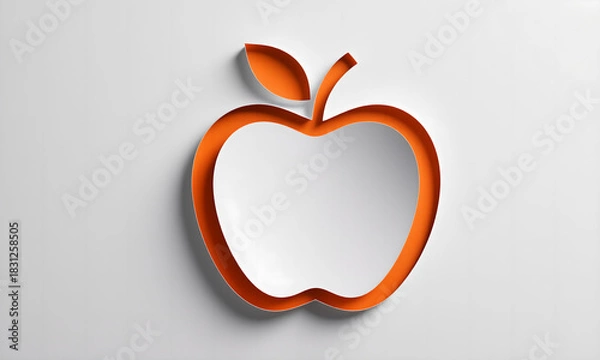 Fototapeta Stylized orange paper cut apple shape on clean white background with creative 3D shadow effect.