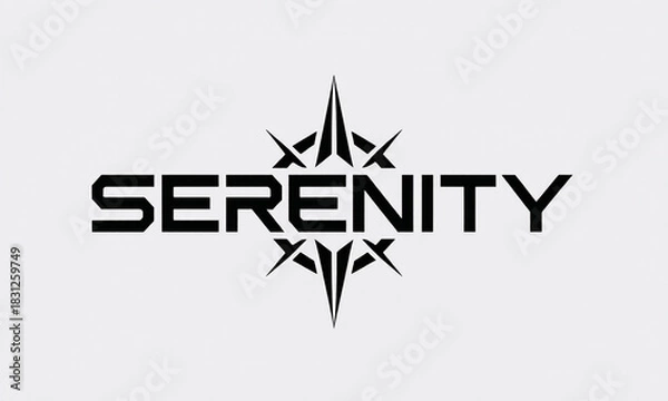 Obraz Modern Serenity wordmark logo with geometric star symbol on clean gray background for branding.