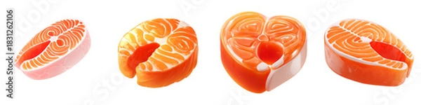 Fototapeta Fresh salmon steaks, a vibrant source of omega-3s and lean protein, perfect for healthy eating campaigns and culinary content, showing delicious nutrition and gourmet cuisine