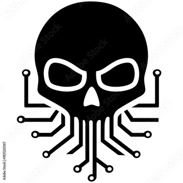 Obraz Vector Art black and white circuit board skull illustration minimalist tattoo logo design suitable for emblems or graphics