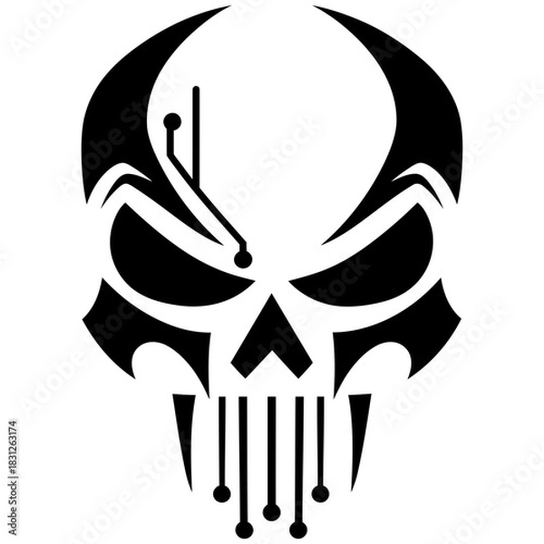 Obraz Vector Art Minimalistic Black and White Circuit Board Skull Design for Tattoos or Logos