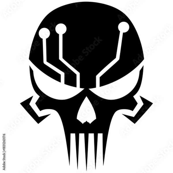 Obraz Vector Art Black and White Circuit Board Skull Minimalist Design for Tattoo or Logo