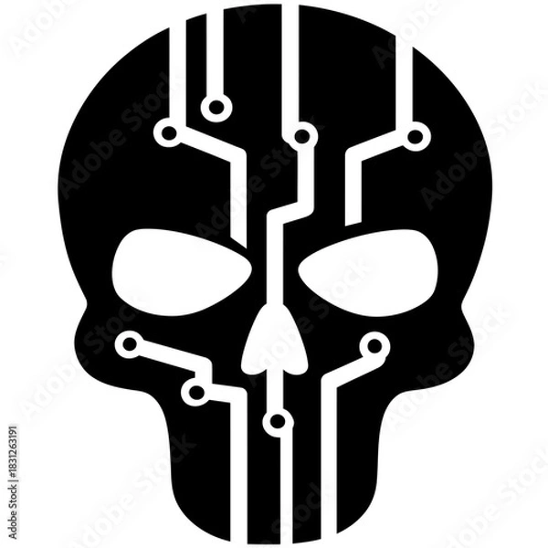 Obraz Vector Art Minimalistic Circuit Skull Design for Tattoo Emblem or Logo in Black and White