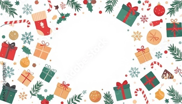 Obraz クリスマス柄のフラットデザインシンプル枠2