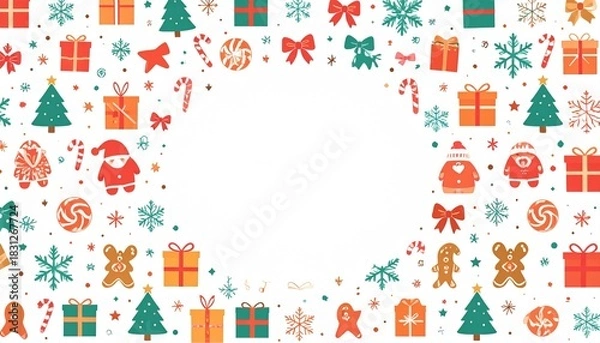 Obraz クリスマス柄のフラットデザインシンプル枠