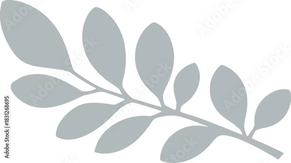 Fototapeta Simple grey leaf branch illustration, minimalist botanical design element, organic foliage graphic, natural vector art