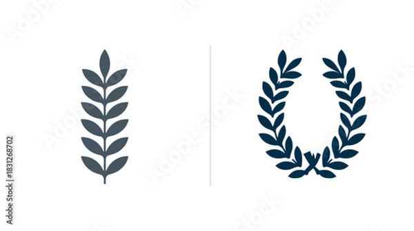 Fototapeta Stylized botanical branch and classic laurel wreath graphic elements, ideal for awards, emblems, and decorative designs.