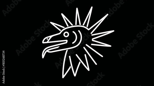 Fototapeta Stylized mythical creature head icon, ancient tribal animal spirit symbol, simple linear graphic design element.