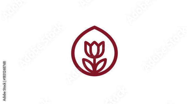 Fototapeta Elegant Minimalist Tulip Flower Icon in Maroon Drop Shape - Nature, Growth, Beauty, Floral Design Element