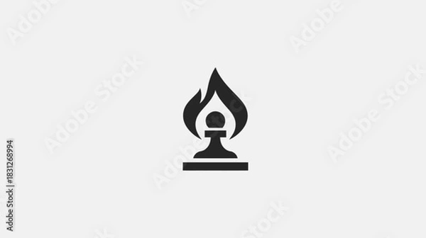 Fototapeta Stylized chess pawn and flame icon. Abstract symbol of strategy, power, heat, competition, and challenge.