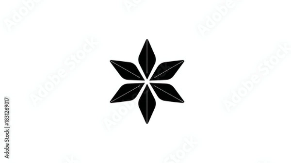 Fototapeta Abstract black geometric six-pointed star flower pattern. Simple modern minimal design element or graphic symbol on white.