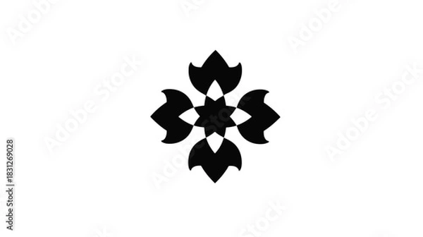 Fototapeta Symmetrical Abstract Black Geometric Floral Pattern. Elegant Petal Design Isolated on Clean White Background. Modern Graphic Element.
