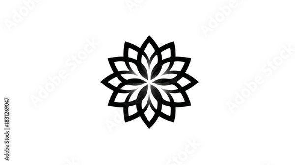 Fototapeta Elegant Black Stylized Lotus Flower or Star Symbol Vector Illustration. Abstract Geometric Mandala Icon Design Element on White Background.