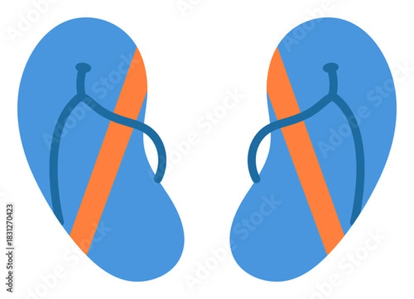 Obraz Pair of blue flip flops sticker flat vector illustration for beach footwear and summer walk