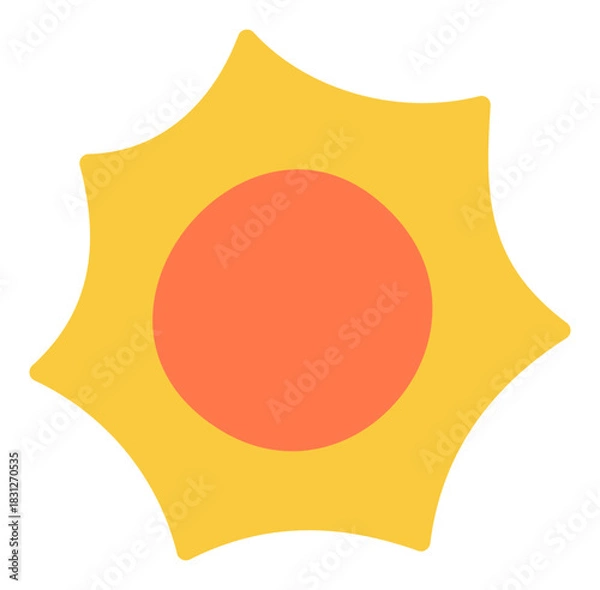 Obraz Bright yellow sun sticker flat icon for weather or summer day symbol and heat