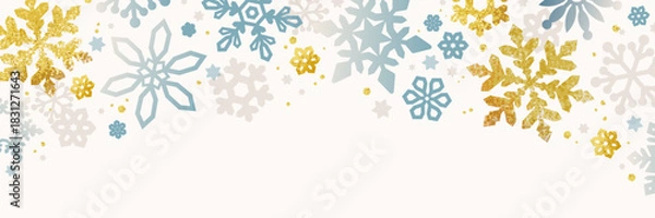 Obraz 金箔風と淡色の雪の結晶フレーム背景・冬・クリスマス・年賀状・バナー素材