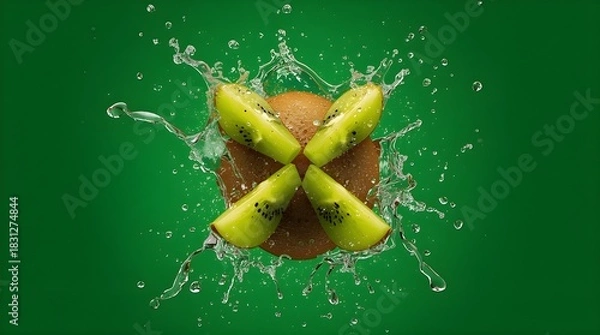 Obraz kiwi fruit in water with green background for health and refreshment
