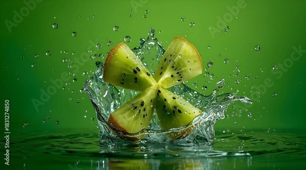 Obraz kiwi fruit in water splash with green background