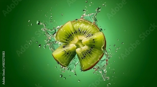 Obraz kiwi fruit in water with green background