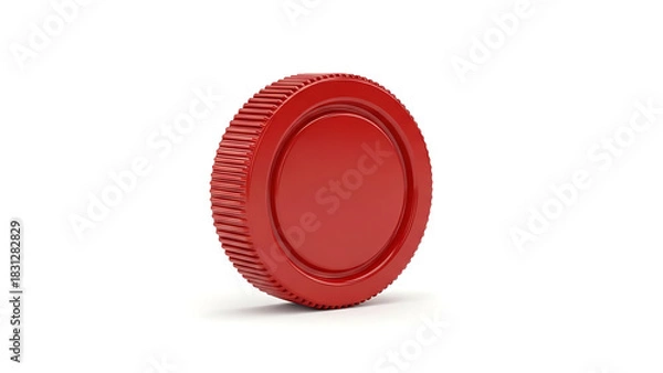 Fototapeta Vibrant red circular token with a ridged edge, a perfect 3D rendered game piece or symbol
