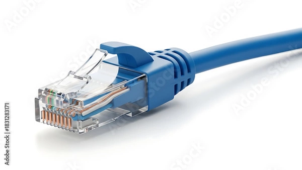 Fototapeta Blue network ethernet cable with RJ45 connector for high-speed internet connection