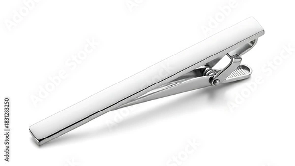 Fototapeta Shiny silver tie clip isolated on white background, formal accessory for style and elegance
