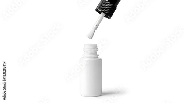 Fototapeta Essential white liquid applicator bottle and brush for various touch-up tasks and repairs