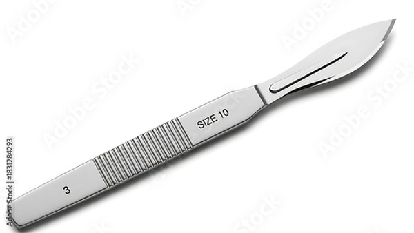 Fototapeta Surgical Scalpel Blade with Handle on White Background - Precise Cutting Tool