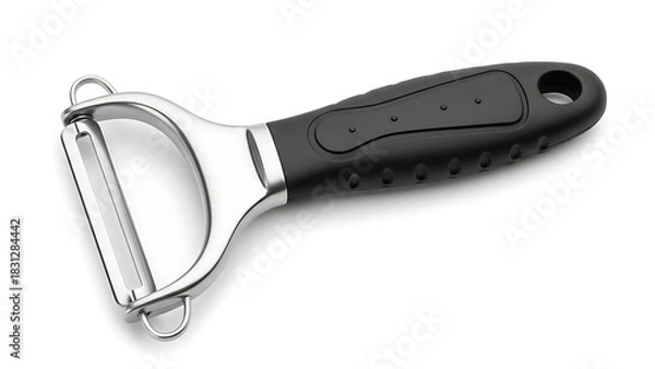 Fototapeta Ergonomic Y-shaped potato and vegetable peeler with a black handle on white background