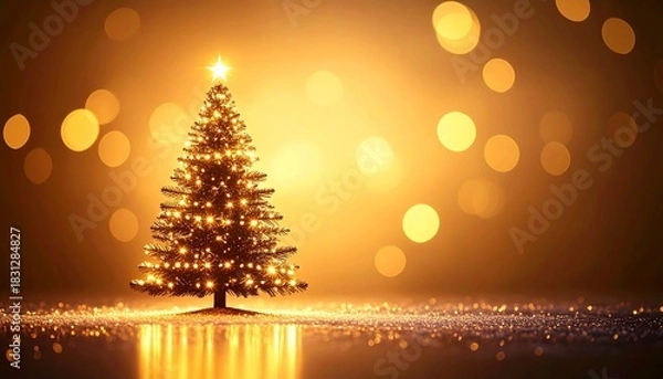 Fototapeta ツリーのシルエットが浮かぶシンプルきらきら光背景画像