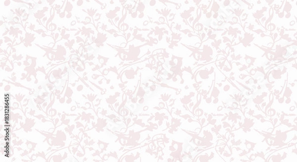 Fototapeta elegant floral pattern delicate flowers with musical notes on white background ideal for sophisticated designs or artistic wallpaper textures.