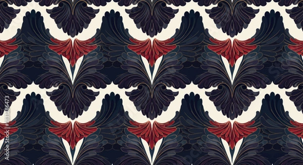 Fototapeta feather pattern creating a decorative wallpaper with floral elements enhancing interior design ideal for adding texture and an elegant aesthetic appeal damask art nouveau