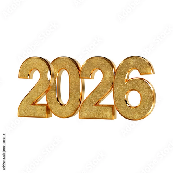 Fototapeta Golden textured 3d number 2026 isolated for new year celebrations and future concepts isolated on transparent background