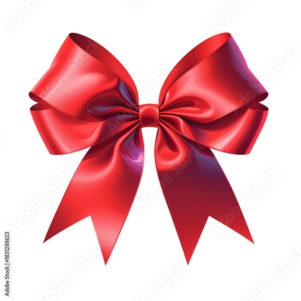 Fototapeta Vibrant red satin gift bow with elegant folds and shiny texture, isolated art. isolated on transparent background