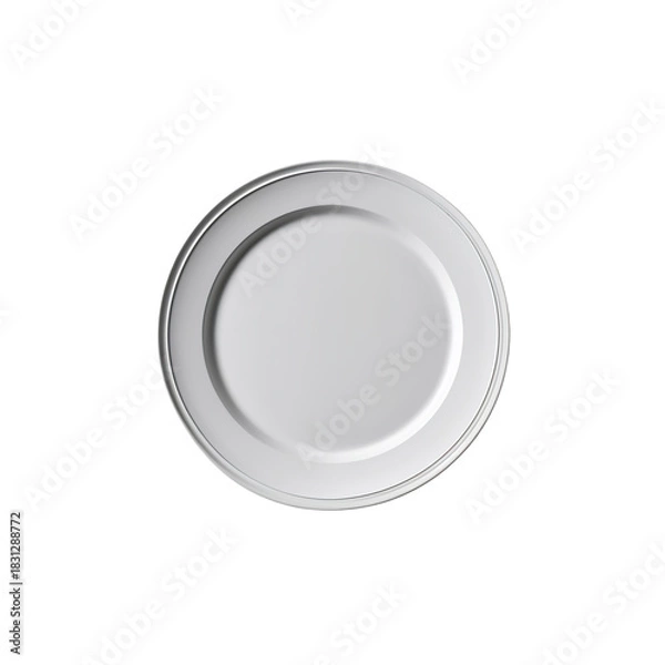 Fototapeta Empty white ceramic dinner plate, top view, isolated on transparent background isolated on transparent background