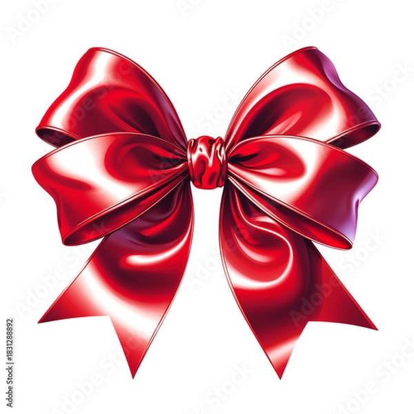 Fototapeta Shiny red metallic ribbon bow for gift wrapping and festive celebrations isolated on transparent background