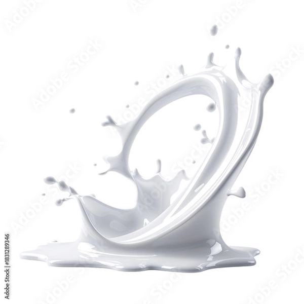 Fototapeta Dynamic white liquid splash with elegant abstract shape and scattered droplets. isolated on transparent background