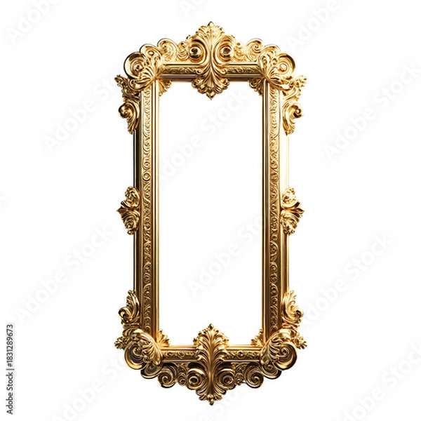 Fototapeta Elegant golden ornate baroque frame with intricate decorative carvings isolated on transparent background