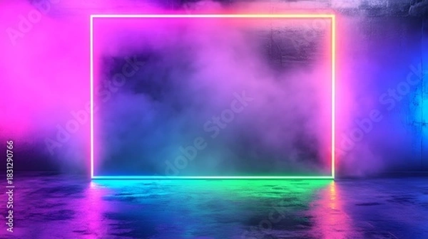 Fototapeta Empty neon rectangle frame
