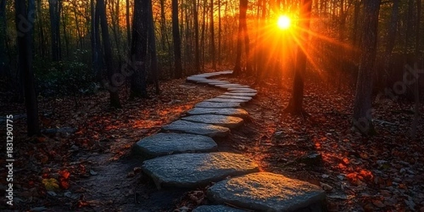 Fototapeta Winding stone path through forest